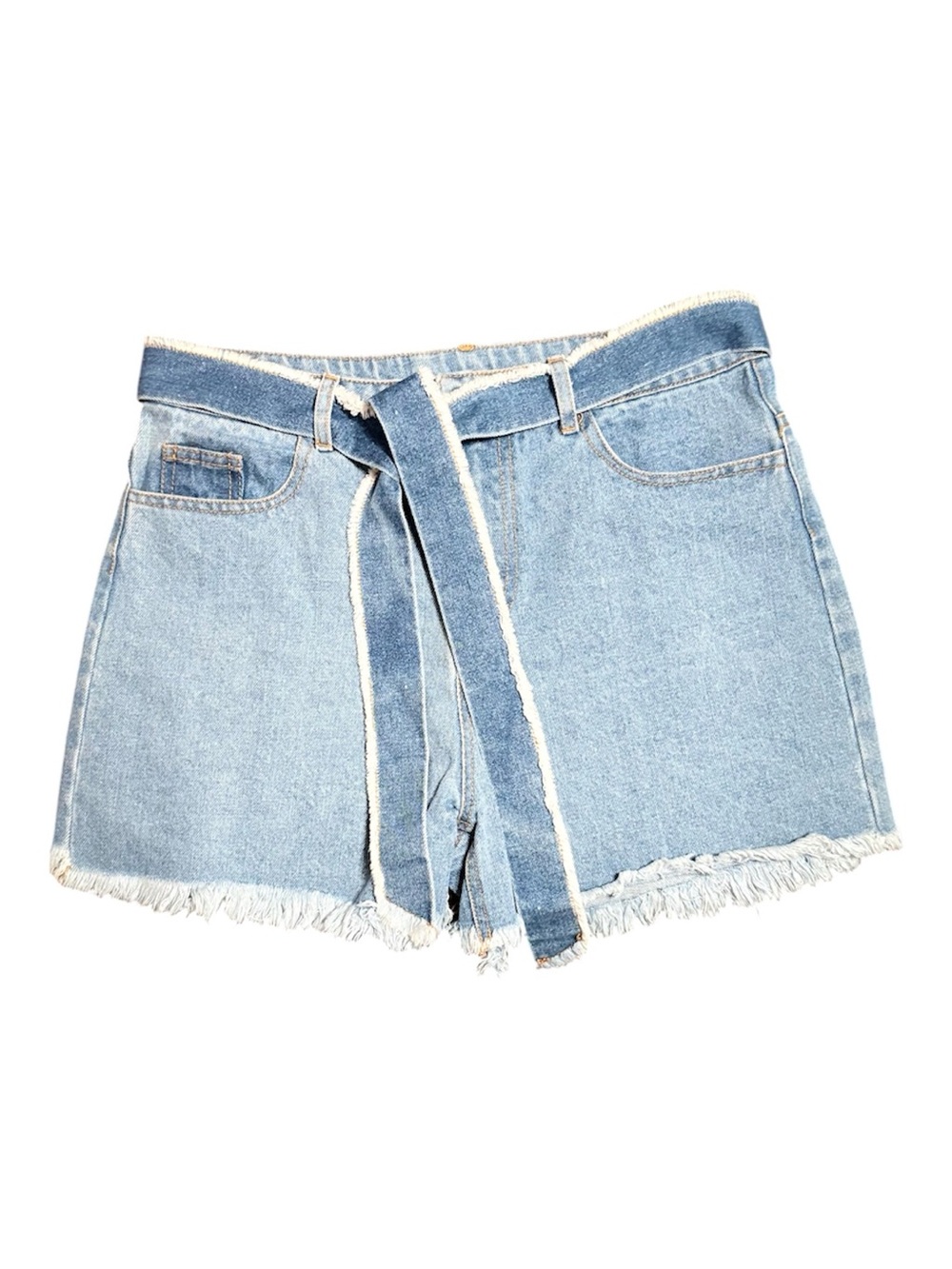 Peach Love California Light Blue Denim Tie-Waist Shorts M